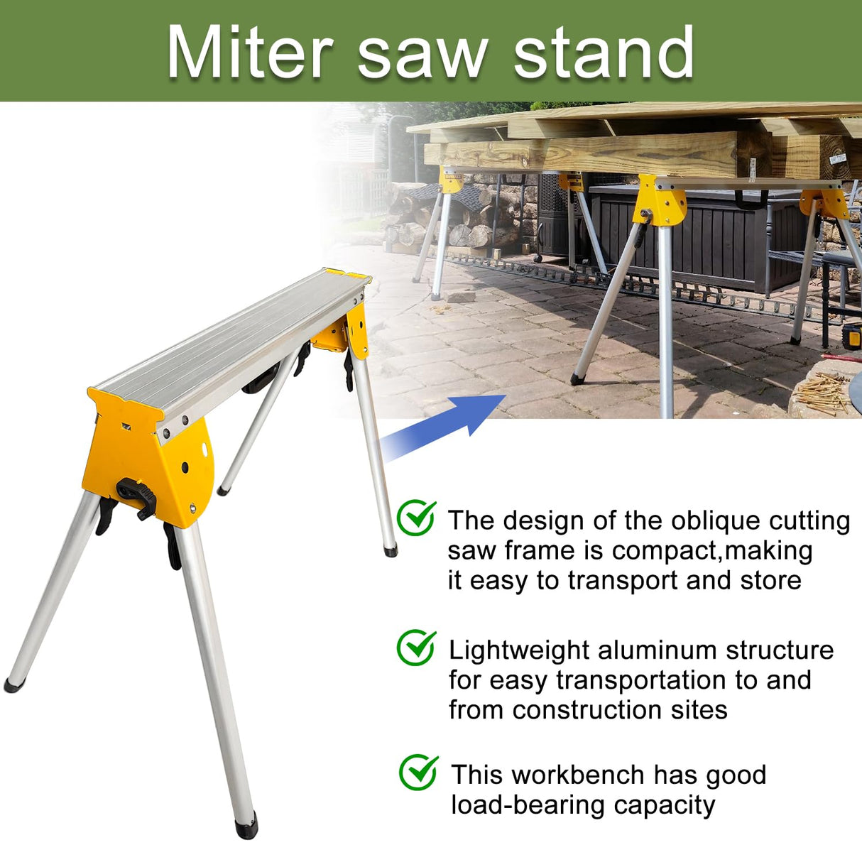 Gabasinover Silver Heavy Duty Miter Saw Stand Compatible with DW7231 DWX725 miter saw mounting brackets allowing use as a tool stand Gabasinover