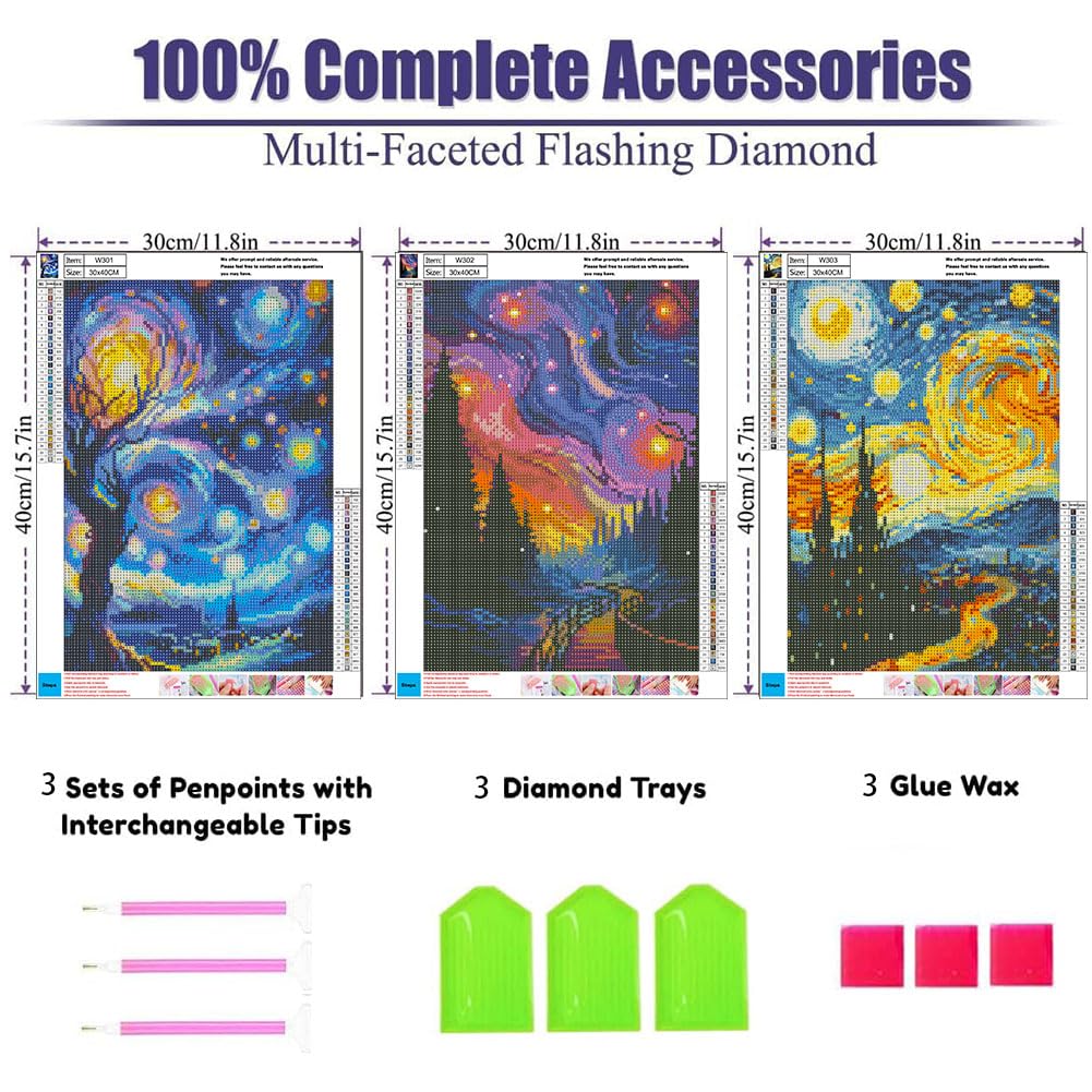 OFRKE Diamond Painting Kits for Adults,3 Pack Abstract Landscape Diamond Art for Beginners, Diamond Round 5D Full Drill Paint with Diamonds Pictures Gem Art Painting Kits DIY Crafts Kits 12x16inch OFRKE
