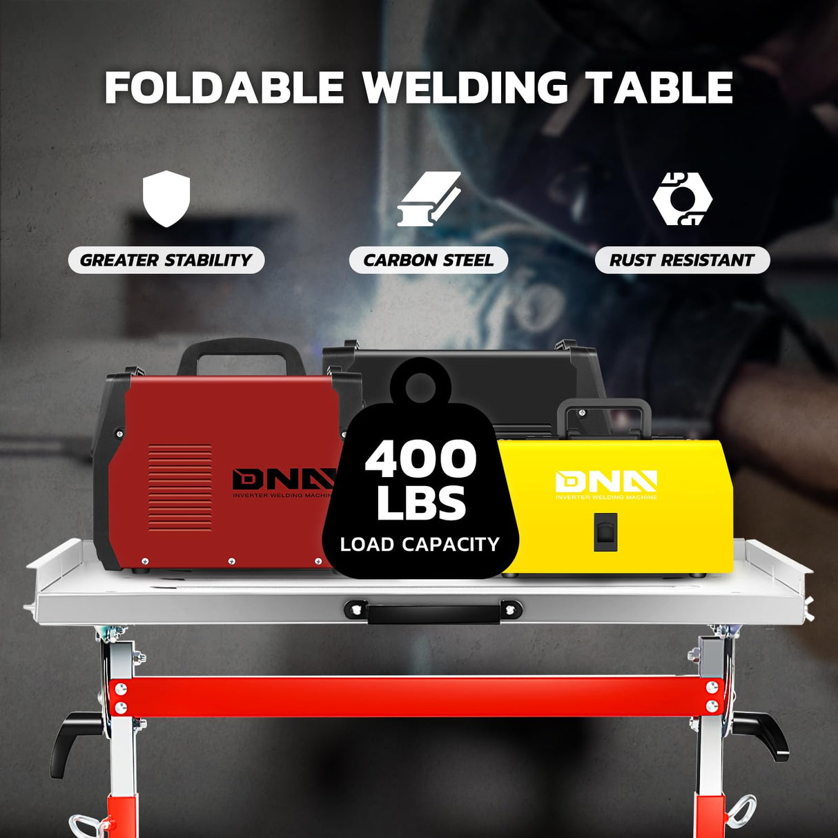 DNA MOTORING Carbon Steel Welding Table 30'' x 20'' 400lbs Loding Capacity, Adjustable Angle & Height, Portable Work Bench with 2 Fixed Wheels, TOOLS-00461 DNA MOTORING