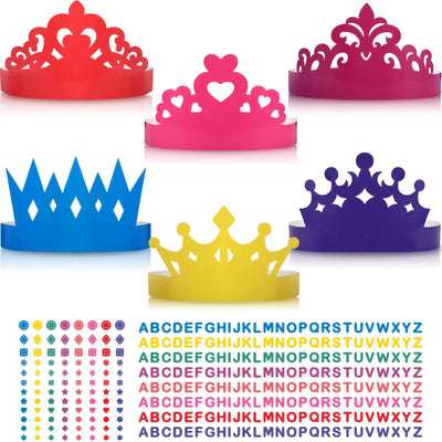 Outus 24 Pieces Princess Prince Crown Tiara Craft Kits DIY Name Paper Party Crown Hats Birthday Party Decoration Favor Supplies for Adults