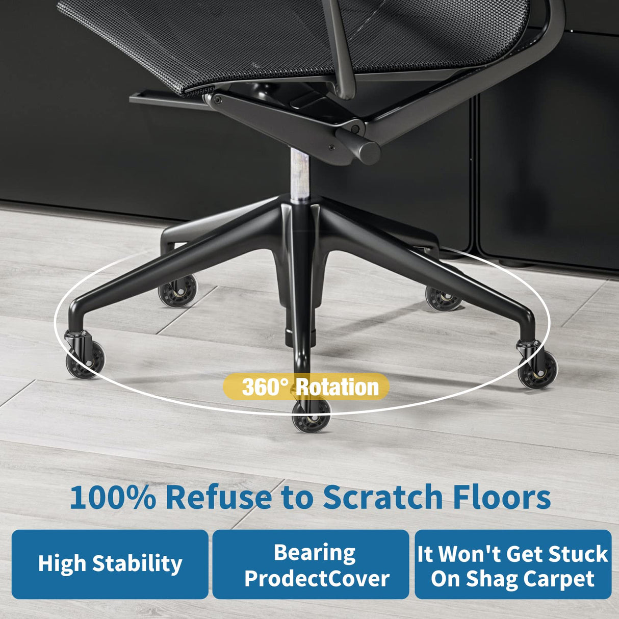 Office Chair Wheels Replacement, Transparent 3 Inch Heavy-Duty Computer Gaming Desk Rubber Casters,Smooth & Silence Gliding for All Floors Including Hardwood Carpet, Set of 5 COZYEHOO