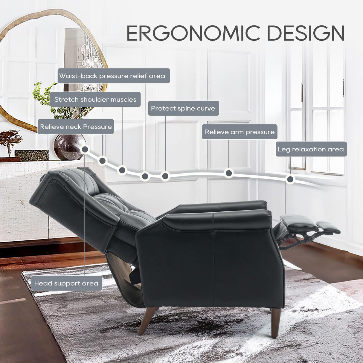 COLAMY Wingback Pushback Recliner Chair, Modern Upholstered Leather Living Room Chair Armchair with Button Tufted Back, Black COLAMY