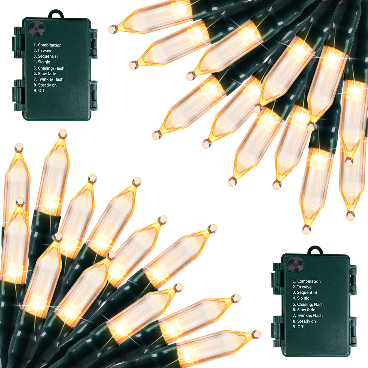 Battery Operated Christmas Lights 2 Pack 18 Feet 50 LED Clear Mini String Lights with 8 Modes Waterproof Tree Lights for Xmas Outdoor Indoor Holiday Party Garden Decor, Warm White Brightown