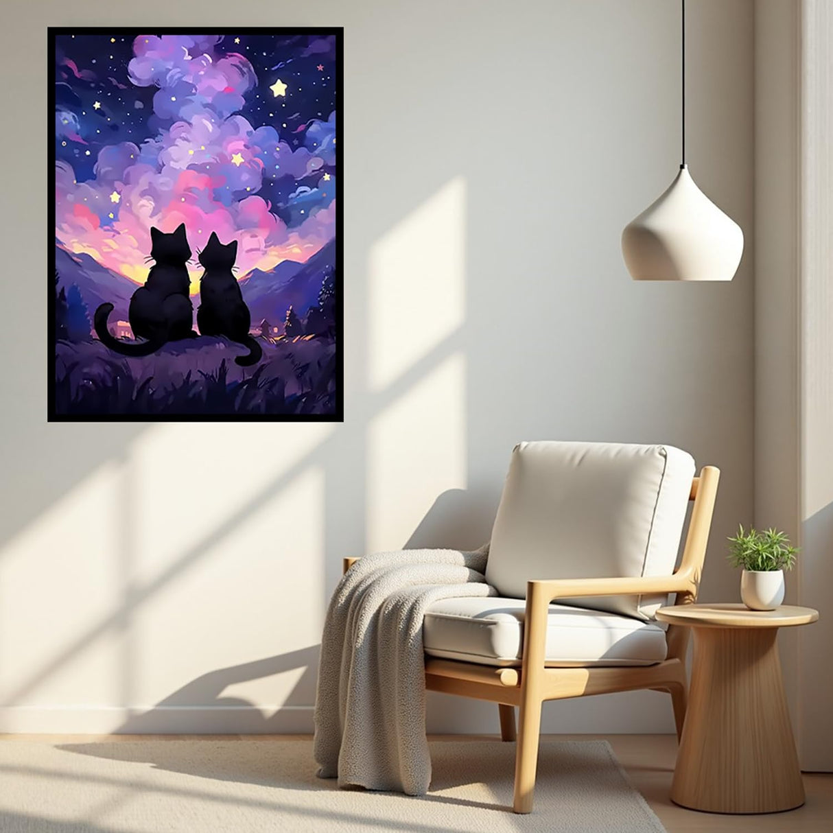 CHWGLFGG 5D Diamond Art Kits for Adults Beginners, Cat Under The Stars Sky Diamond Painting Kits, DIY Full Round Drill Paint by Diamonds Dot Gem Art for Adults, Home Wall Decor 12x16 Inch CHWGLFGG