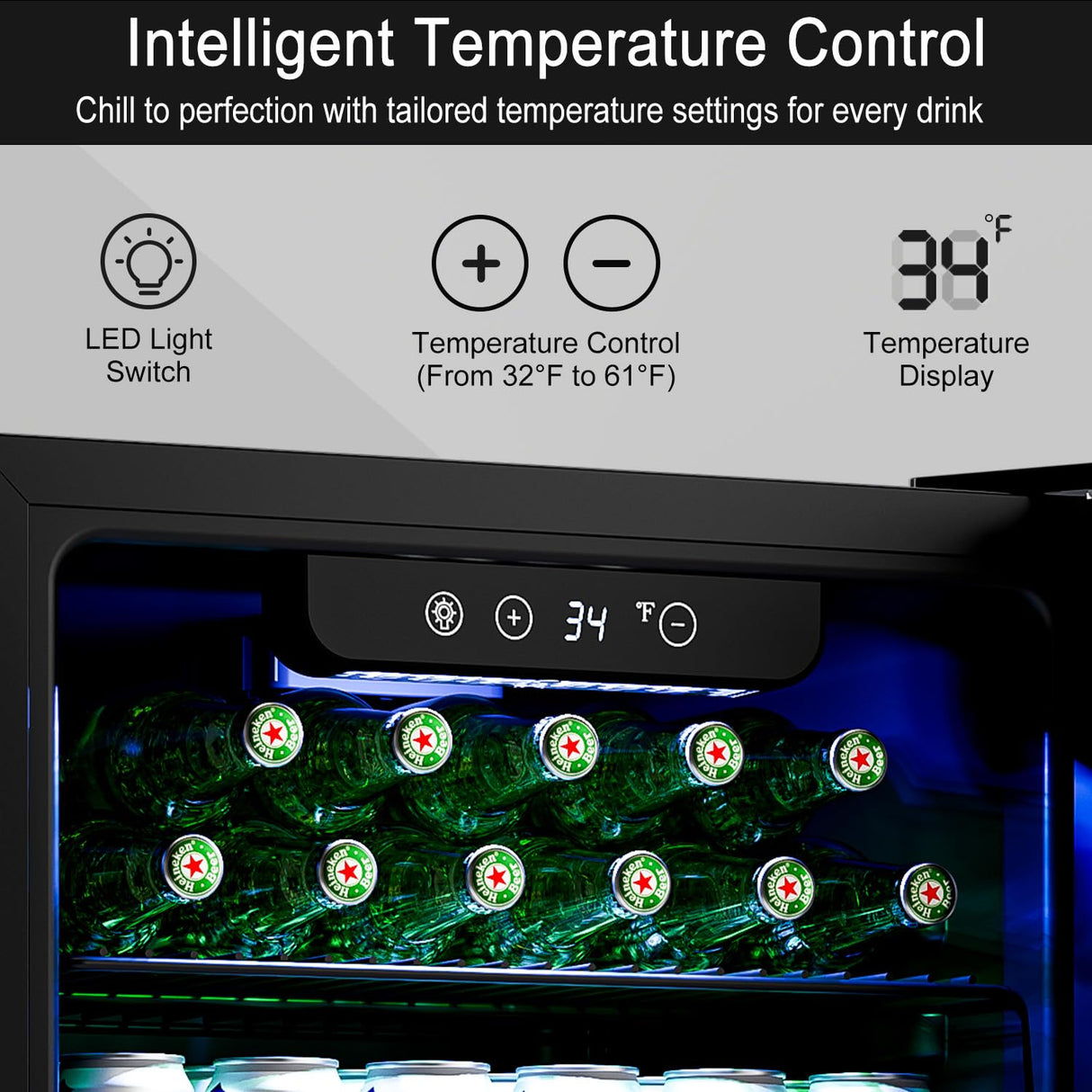 Feelfunn 3.2 Cu.Ft Mini Fridge with Glass Door - 126 Can Beverage Refrigerator Cooler for Drink Beer Wine Soda, Small Fridge for Bedroom Office Bar Dorm, 4 Adjustable Shelves, Black Feelfunn