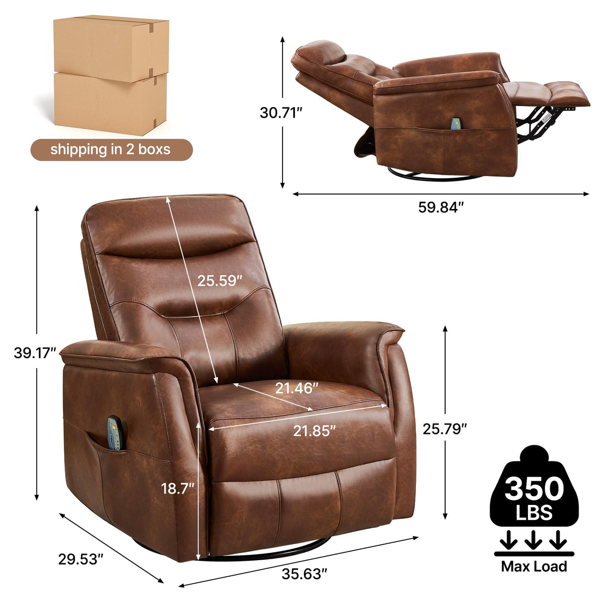 choairy Massage Rocker Recliner Chair, Oversized Manual Glider Rocking Recliners, Reclining Chair with Massage and Heat, Faux Leather Nursery Recliner for Living Room, Dark Brown choairy
