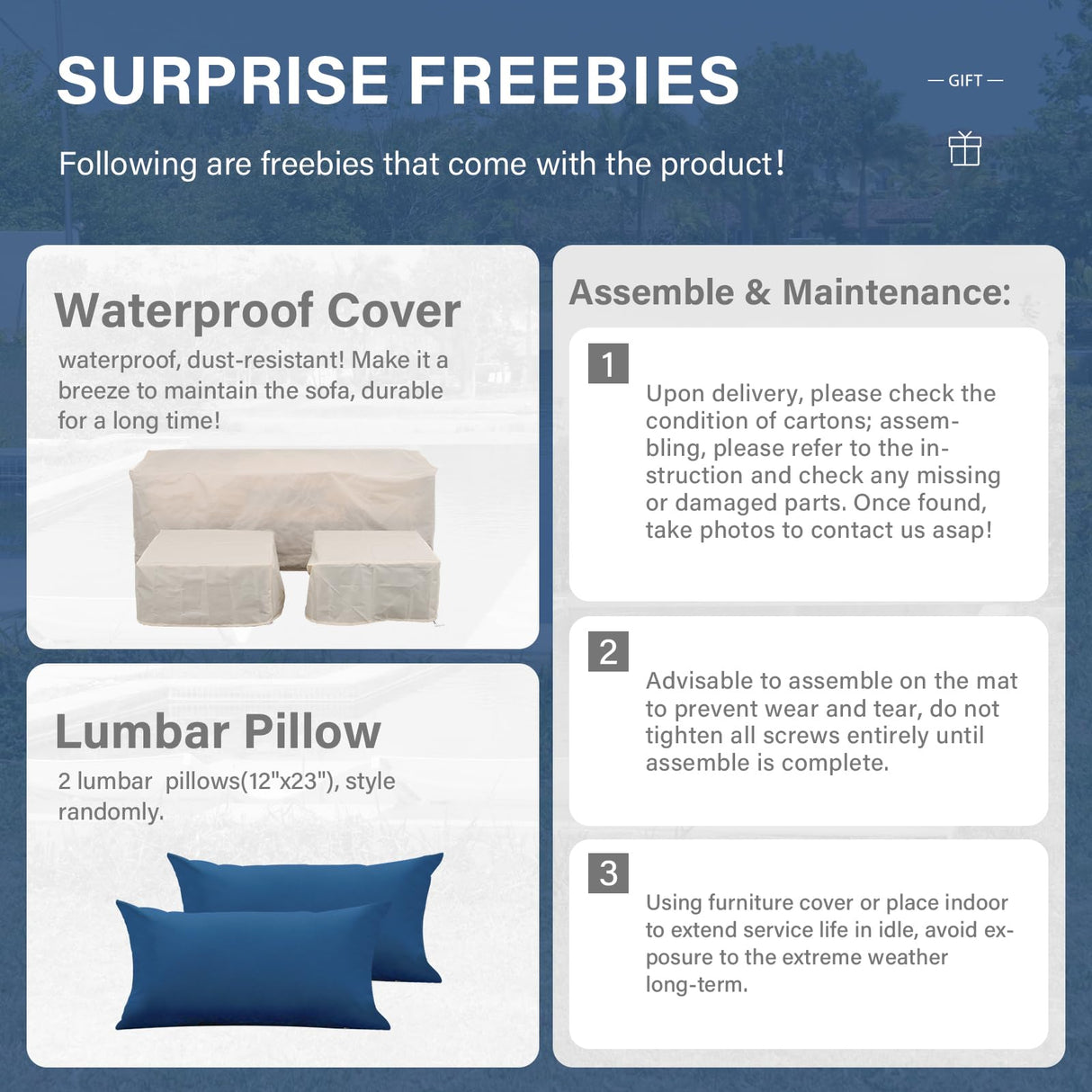 Patio Furniture Set 3 Pieces Outdoor Sectional Sofa Set Wicker Patio Furniture Outdoor Couch Outdoor Ottoman Coffee Table with Storage All-Weather Anti-Slip Cushions Waterproof Covers, Navy Blue Rattan Star