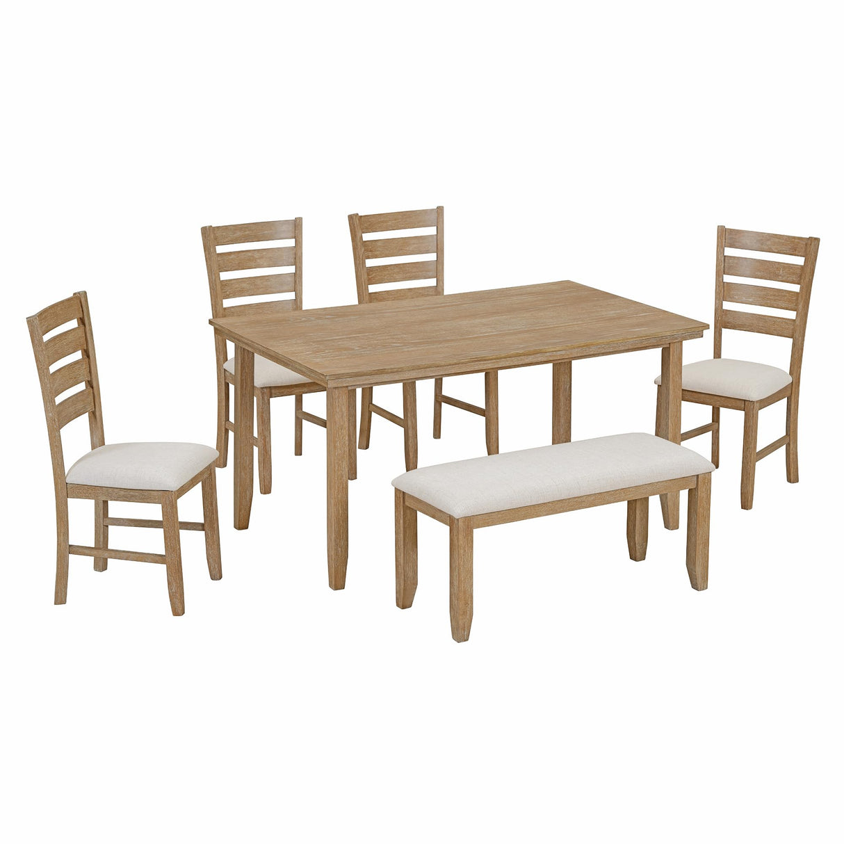 6-Piece Dining Table Set with Bench for 6 Rectangular Kitchen Table Set with 4 Chairs & Bench Retro Dining Room Table and Chairs for Kitchen, Dining Room (Natural) Bellemave