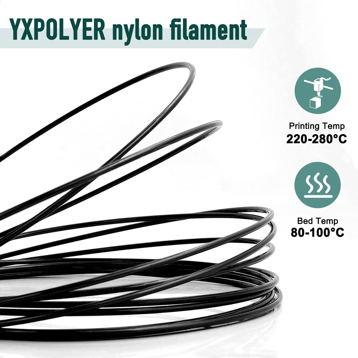 Nylon Filament 50g Black 1.75mm for 3D Printing Fit Most 3D Printer PA6 Filament yxpolyer