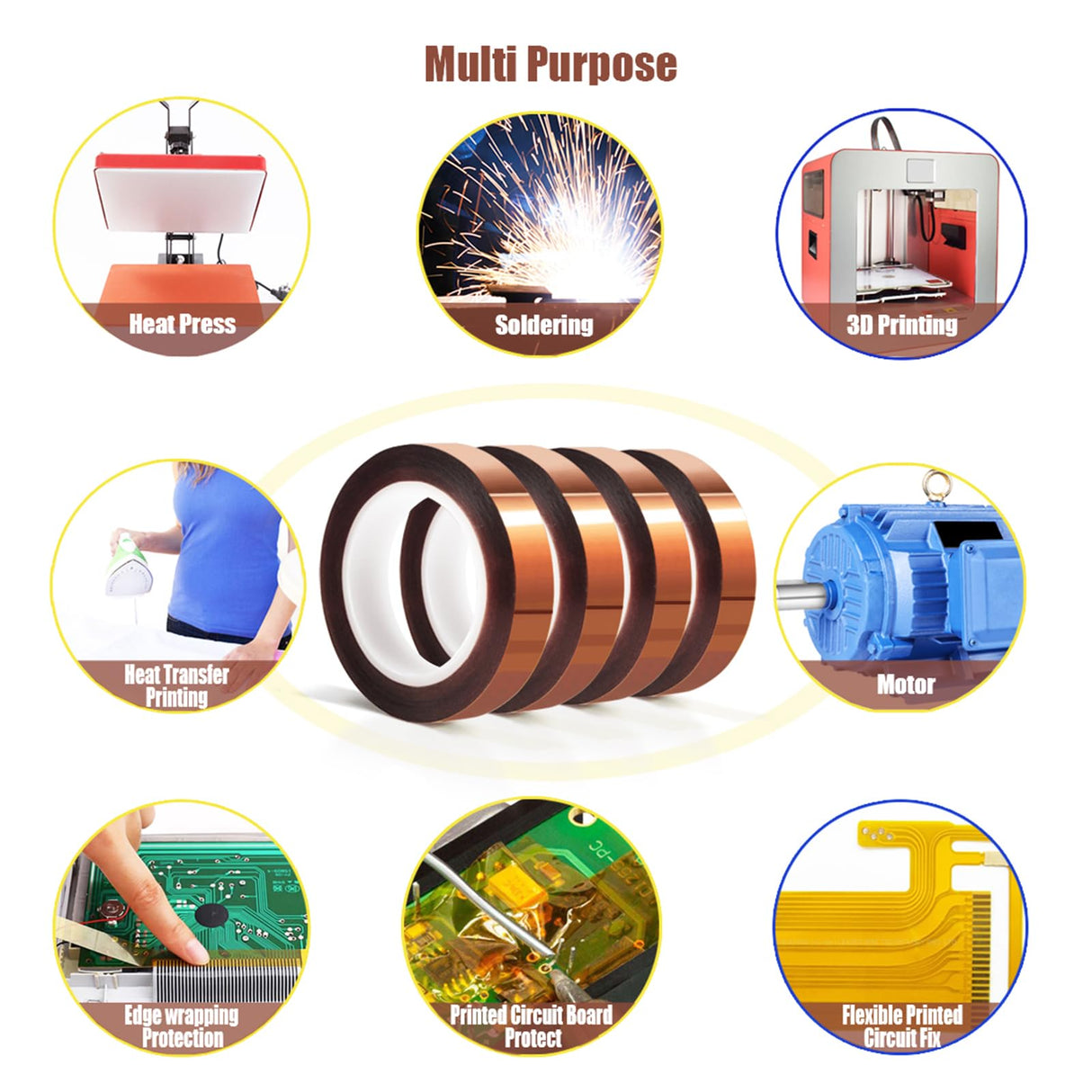 MEBMIK 4 Rolls 10mm x16m(52FT) Heat Tape High Temperature Heat Resistant Tape Heat Transfer Tape for Heat Sublimation Press Vinyl,No Residue MEBMIK