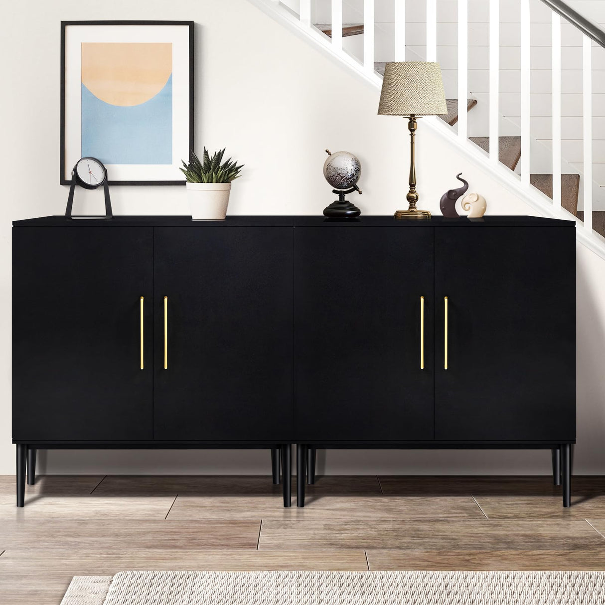 REHOOPEX Storage Cabinet with Doors, Modern Black Accent Cabinet, Free Standing Cabinet, Wooden Buffet Sideboards for Bedroom, Kitchen,Home Office REHOOPEX