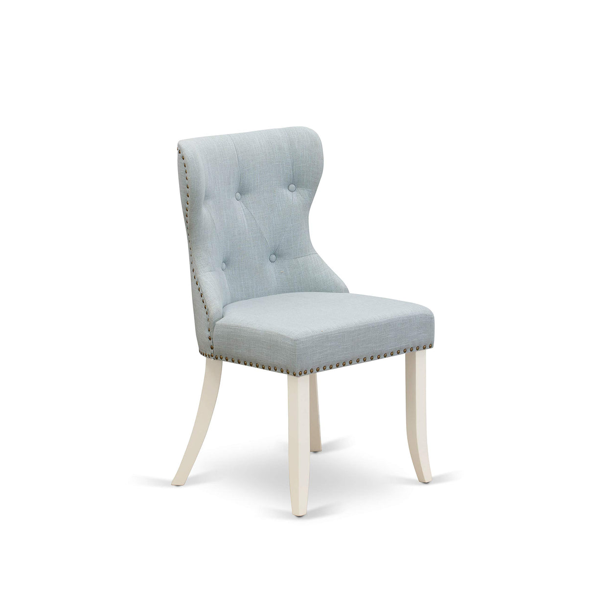 East West Furniture ANSI3-LWH-15 3 Piece Kitchen Table & Chairs Set Contains a Round Dining Room Table with Pedestal and 2 Baby Blue Linen Fabric Parsons Chairs, 36x36 Inch, Linen White East West Furniture