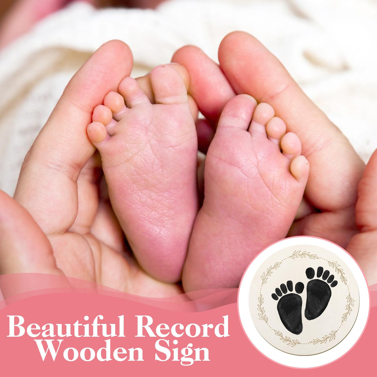 2 Pcs Baby Announcement Sign, 5.9in Hello World Newborn Sign with Ink Pad Pen, Birth Announcement Sign Wood Baby Name Sign for Hospital Nursery Baby Shower Photo Prop auroray