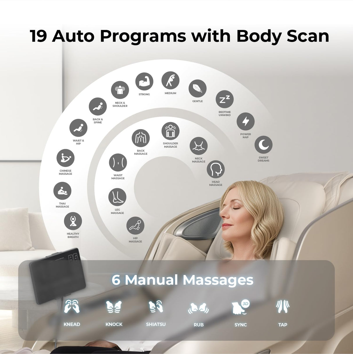 Osaki 4D Achilles l 360 Rotating Footrest l Full Body Massage Chair l Zero Gravity l 360 Kenading Calfrest l Lumbar Heating l Touchscreen Controller l Auto Body Scan l Bluetooth Speaker (Taupe) Osaki