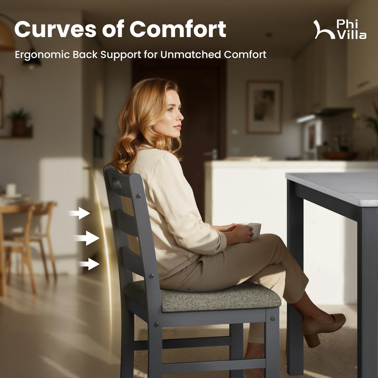 PHI VILLA Dining Table Set for 4, Modern Farmhouse Kitchen Table Set, Faux Marble Dining Table and 4 Cushioned Chairs, Solid Rubber Wood Dining Room Table Set, Venatino White Marble& Black PHI VILLA