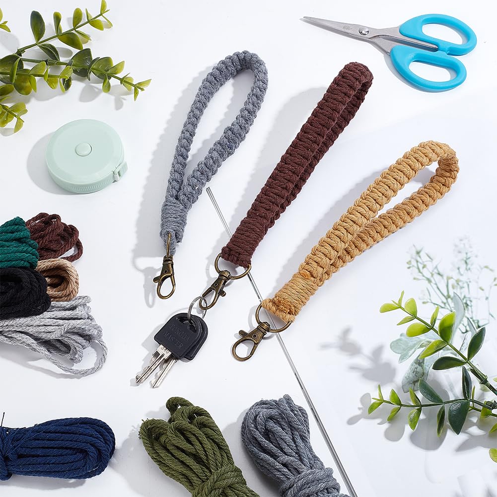 INFUNLY 8 Sets Macrame DIY Wristlet Keychain Kits with Update Instruction Macrame Cord Knotting Kits for Adults Beginners Boho Macrame Keychain Kit Includes Key Rings for Key Gift Macrame Beginners INFUNLY