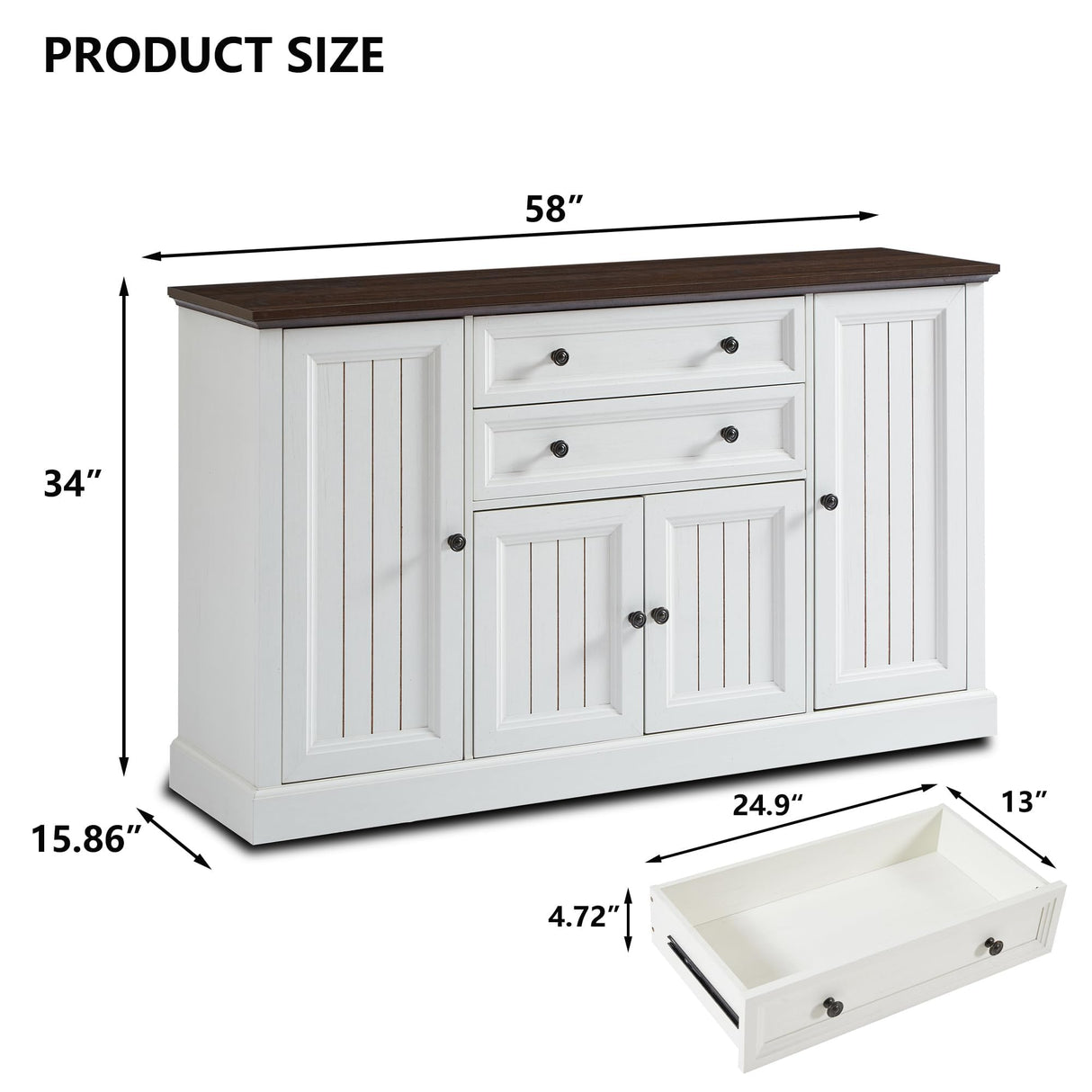 IFGET Farmhouse Sideboard Buffet Cabinet with Storage, 58'' Large Coffee Bar Stroage Cabinet with 2 Drawers and 4 Doors, Wood Rustic Accent Cabinet for Dinning Room, Hallway, and Living Room, Whtie IFGET
