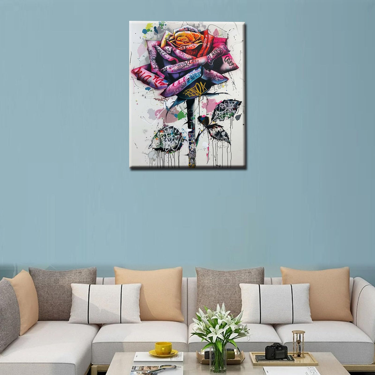 Tucocoo Street Graffiti Rose Paint by Number for Adults Beginner Students Pastel Colors Paint by Numbers for Adults Kits Acrylic Paint Suitable for Living Room 16''x20''(Without Frame ) Tucocoo