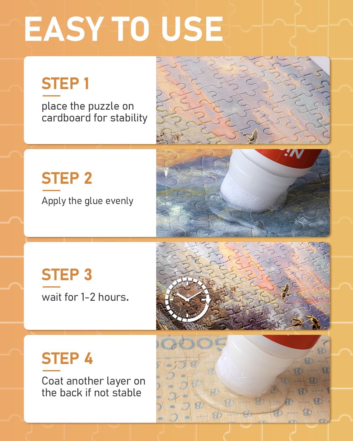 Nicpro 2 Pack Jigsaw Puzzle Glue, 8 oz / 240ml with Sponge Head, Preserves Finished Puzzles, Quick-Drying, Non-Toxic & Clear Water-Soluble Puzzle Glue Kit for 1000/3000/5000 Pieces Nicpro