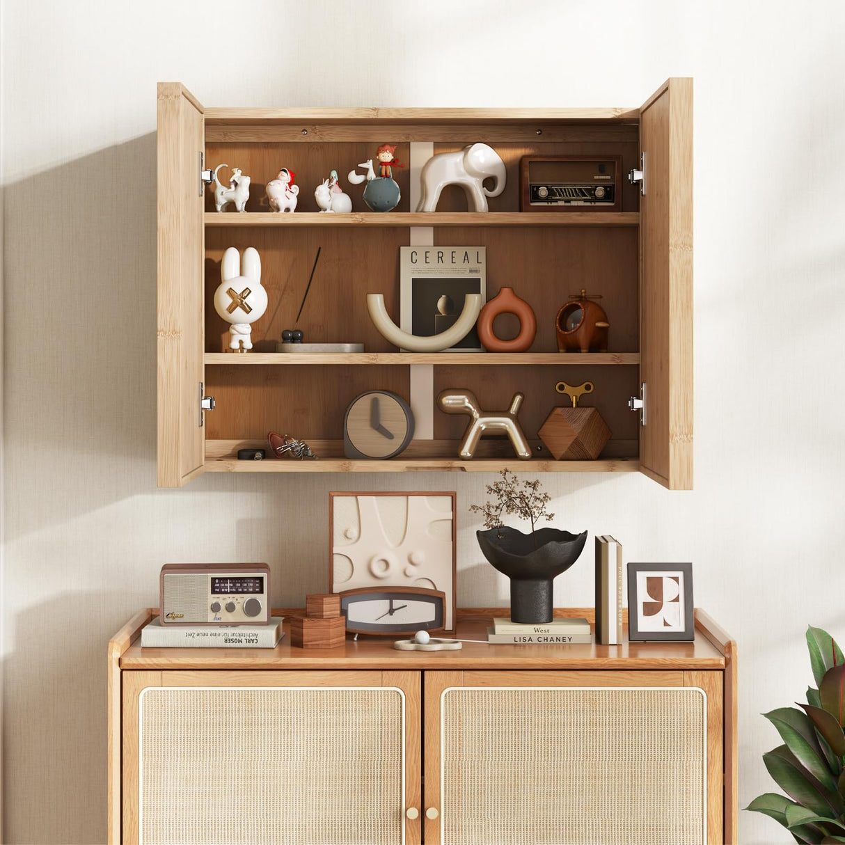 Giantex Medicine Cabinet, Bathroom Medicine Cabinet with Mirror, Reversible Double Door, 2 Adjustable Shelves, Bamboo Vanity Mirror Cabinet for Entryway, Living Room, Bathroom Wall Cabinet, Natural Giantex