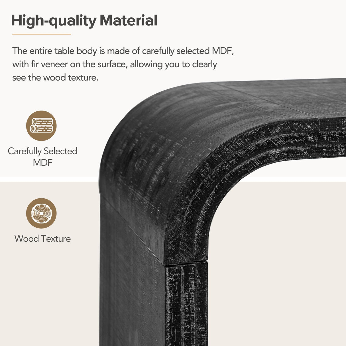 Bellemave Modern Coffee Table with Curved Art Deco Design Center Sofa Table Minimalist Cocktail Wooden Table for Living Room, Antique Black Bellemave