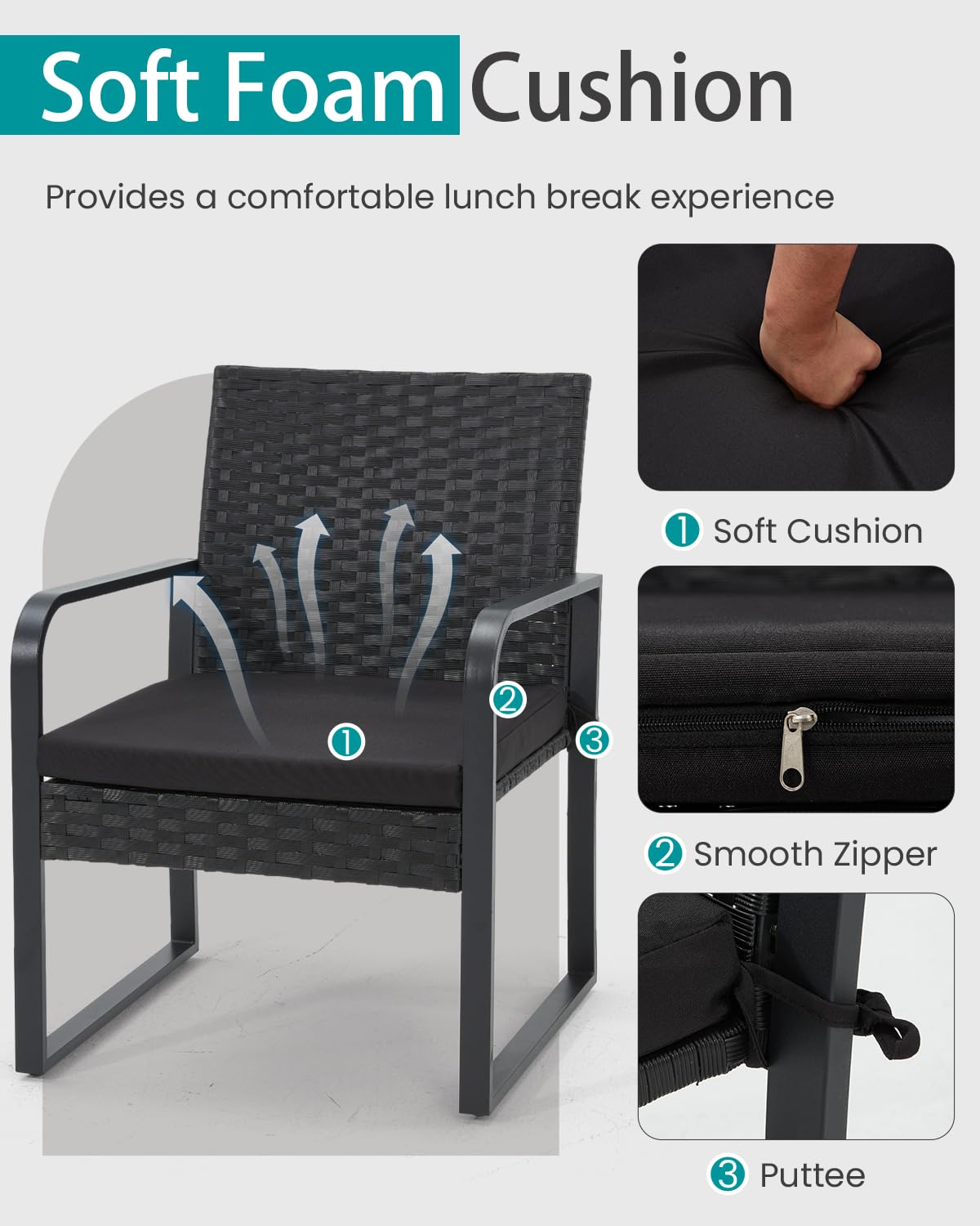 Bezseller 3 Piece Outdoor Patio Furniture Set, Patio Bistro Set Wicker Conversation Set, Modern Rattan Chair with Glass Coffee Table for Backyard, Porches, Poolside, Lawn and Balcony Bezseller