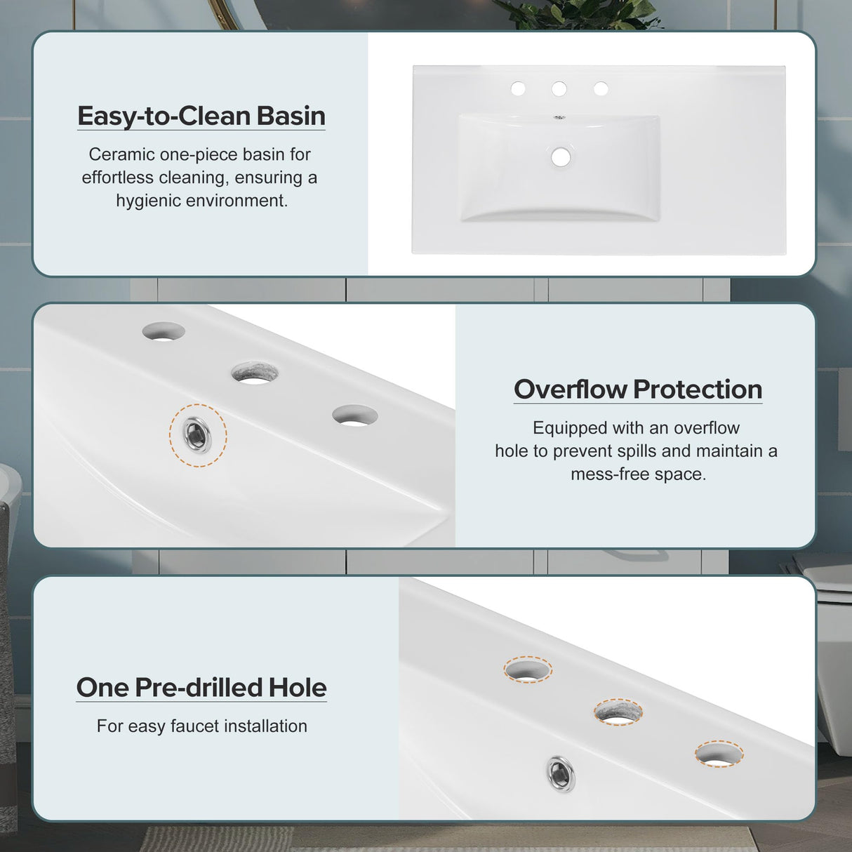 Harper & Bright Designs 36" Bathroom Vanity with Sink, Free Standing Single Basin Vanity Set with Two Doors and 5 Drawers, Solid Wood Bathroom Cabinet with Ceramic Basin for Bathroom, White Harper & Bright Designs