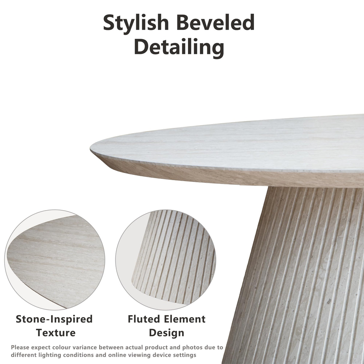 win2win Oval Coffee Table, Modern Faux Stone Coffee Table with Fluted Design, Travertine Tea Table with Tapered Base, Minimalist Center Table for Living Room, Apartment, Office, Stone win2win