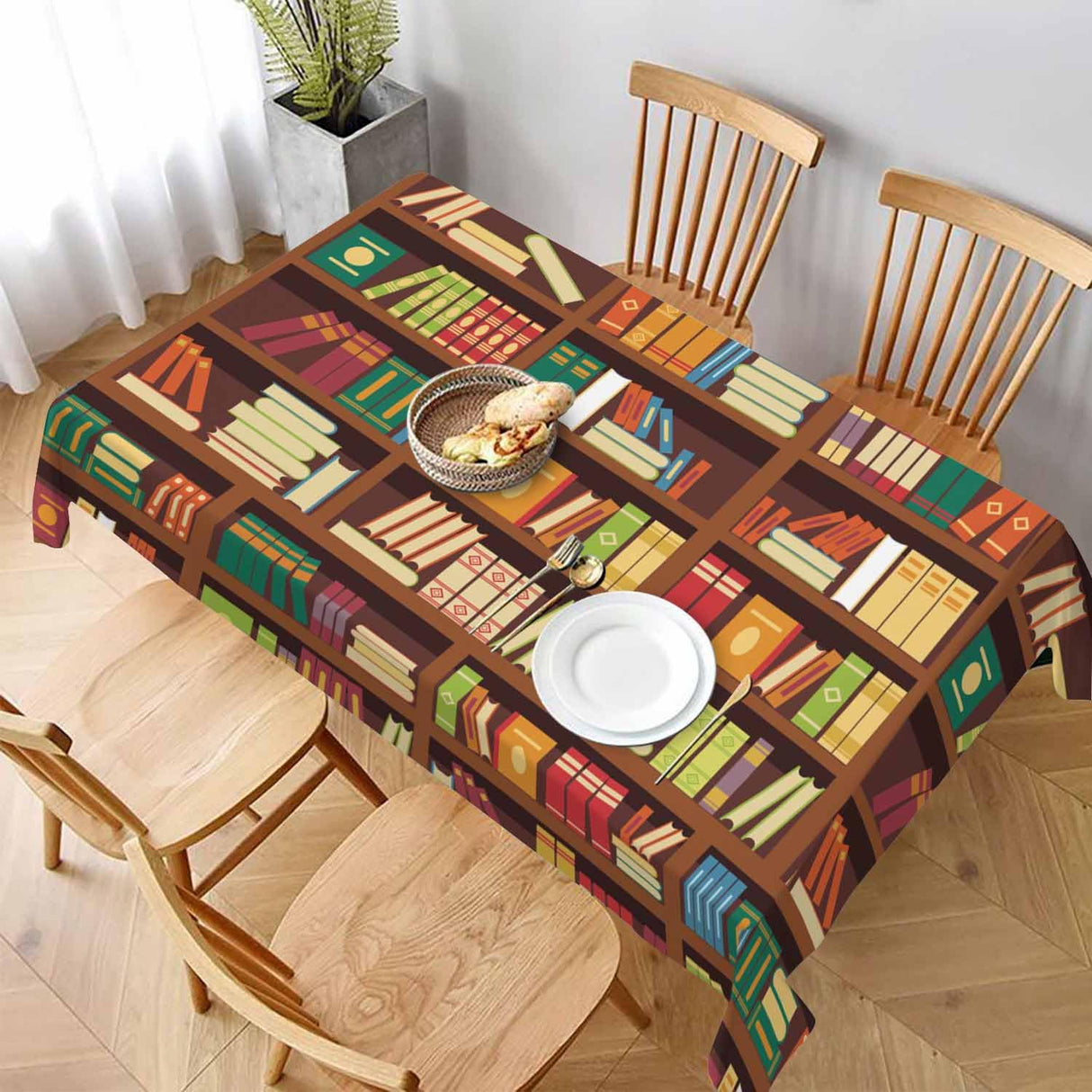 TKS MITLAN Book Shelf Tablecloth Decor Retro Bookshelf Literature Books Table Cloth Dining Room Kitchen Table Cover 60" X 84" Oblong/Rectangle TKS MITLAN