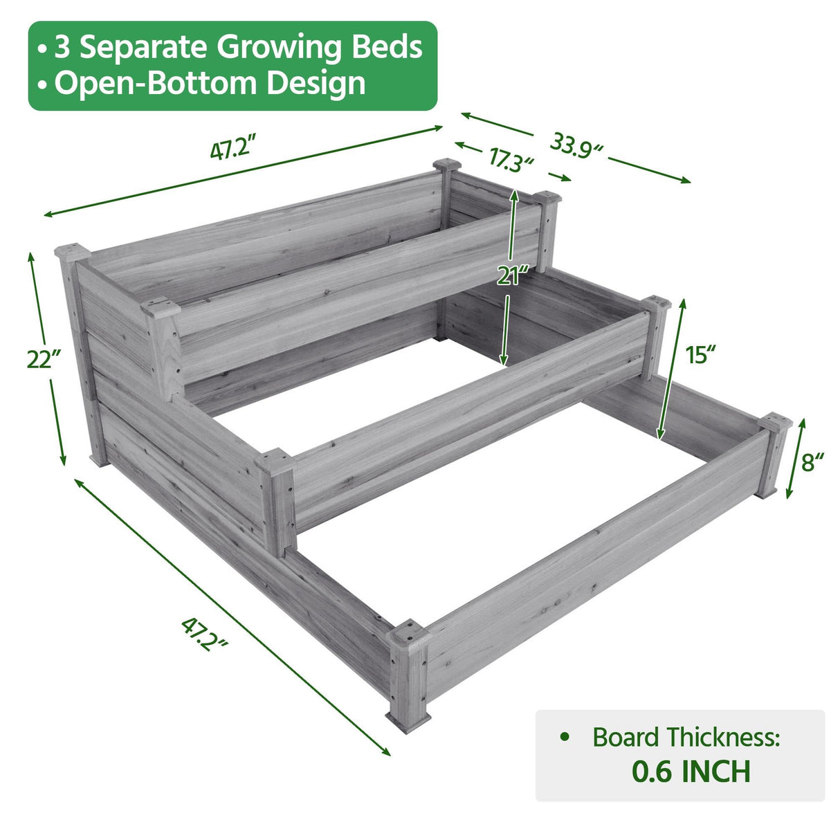 Yaheetech 3 Tier 47 x 47 x 22in Raised Garden Bed Horticulture Outdoor Elevated Flower Box Tiered Garden Bed Wooden Vegetables Growing Planter for Backyard/Patio/Gardener, Gray Yaheetech