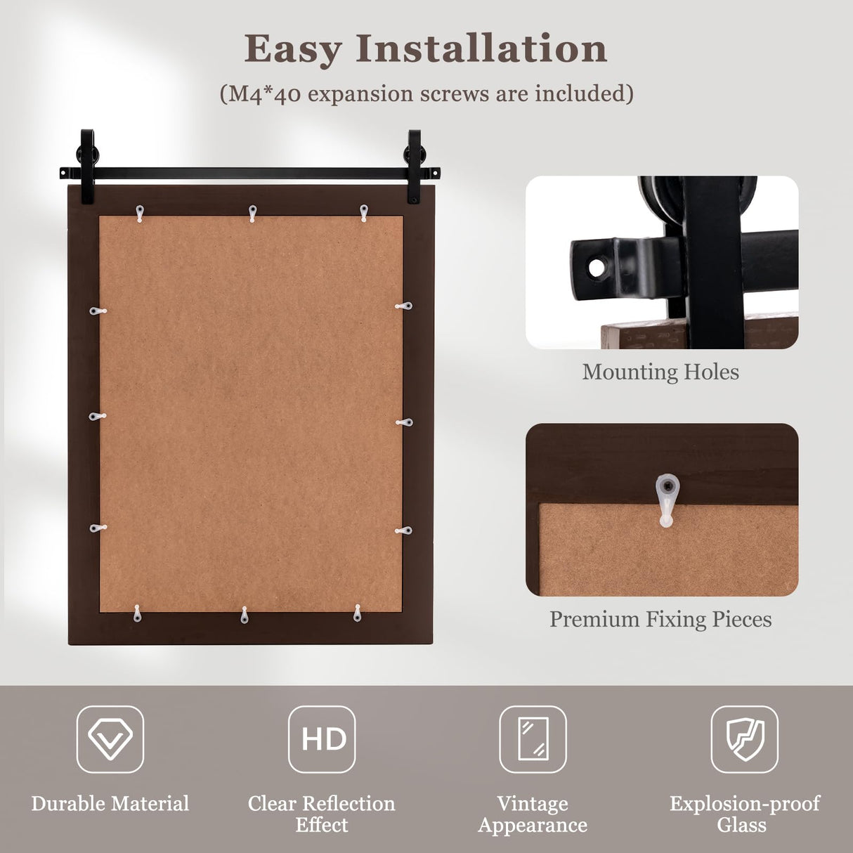 Tangkula Rustic Farmhouse Wall Mirror, 22 x 30 Inch, Barn Door Style with Wood Frame & Metal Bracket, Wall-Mounted Decorative Mirror for Bathroom, Living Room, Entryway Tangkula