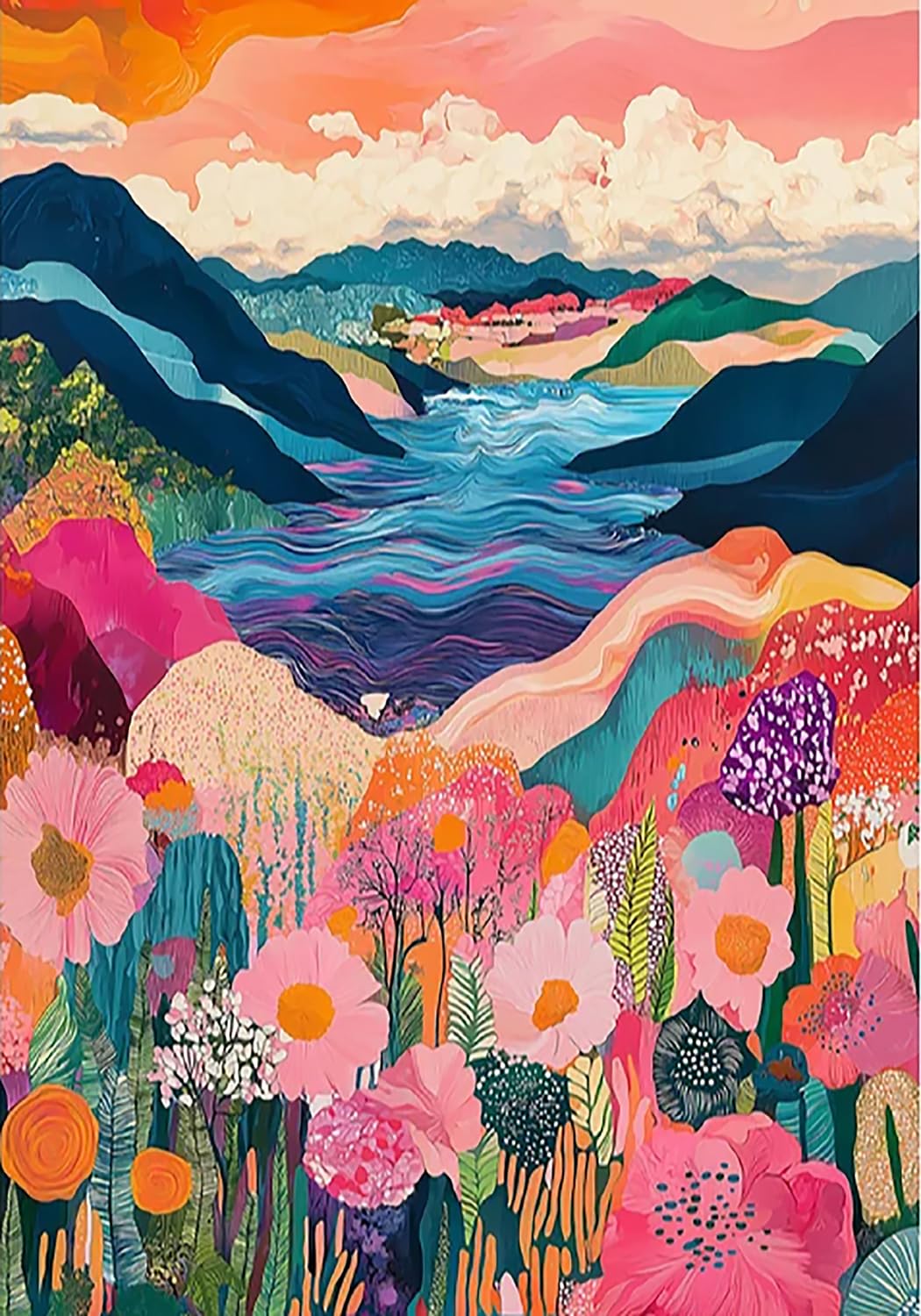 Flower Diamond Art Kits for Adults- Mountain Flower Diamond Art Kits for Beginners-Landscape Abstract DIY 5D Diamond Painting Kit ,Cute Painting Pictures 5D Craft Wall Decor for Home【11.8x15.7inch】 RYMILIE