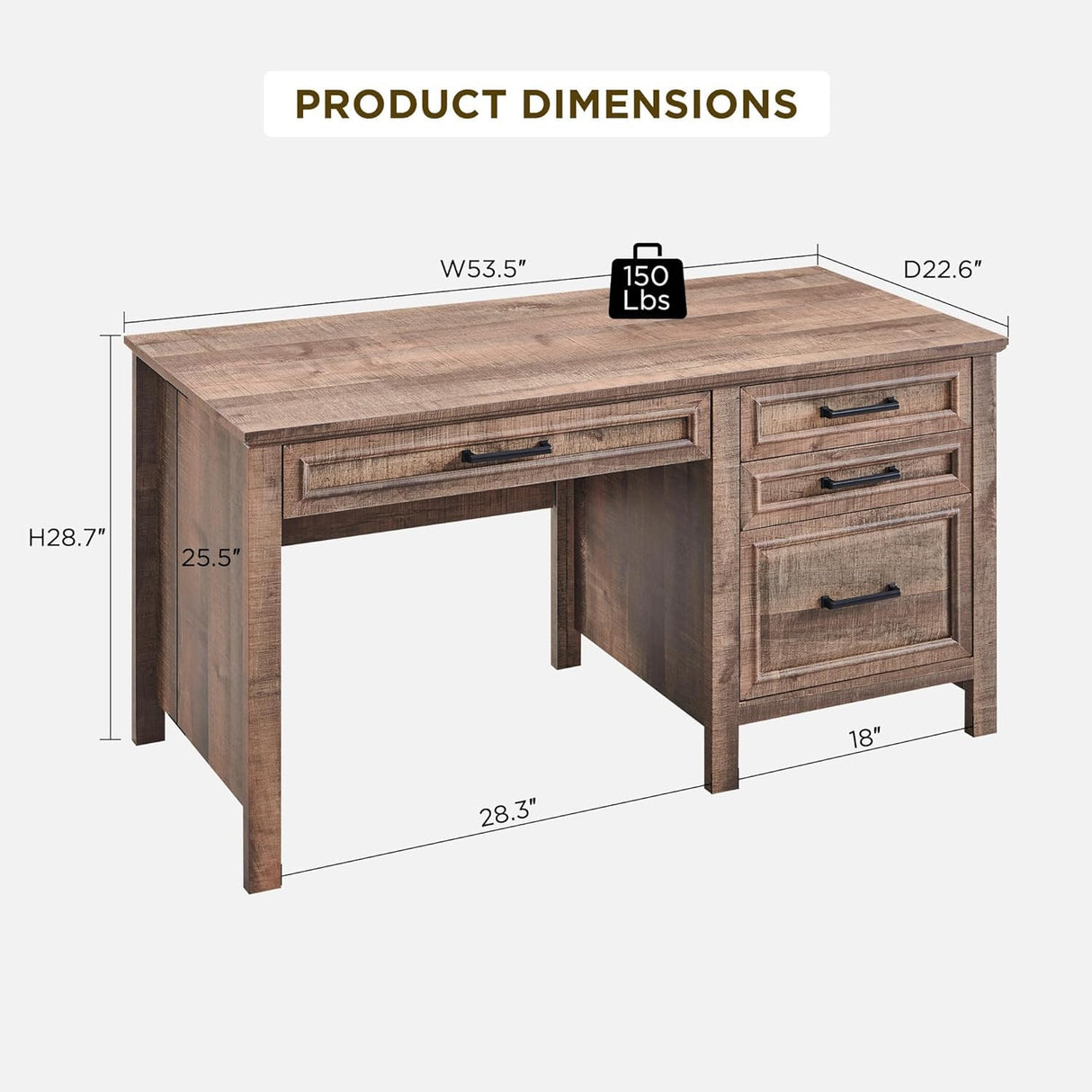 JXQTLINGMU 53INCH Home Office Desk, Modern Farmhouse Computer Desk with File Cabinet Letter T4 F4 Legal, Study Writing Desk, Warm Brown JXQTLINGMU