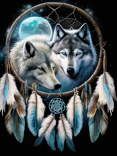 Pavemlo 5D Diamond Art Kits for Adults Dreamcatcher Wolf, Full Drill Diamond Art Animals Pictures Paint with Diamonds, DIY Cross Stitch Jewel Art Rhinestone Craft for Home Wall Decor 12x16 in