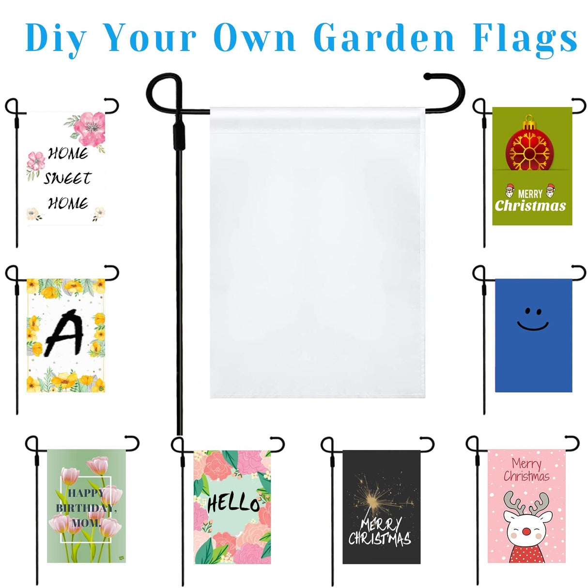 Sublimation Blanks Garden Flags Set of 13,DIY Lawn Garden Flag Polyester Banners 12 x 18 Inches Blank Yard Flags,Polyester Blank Flags for Heat Press for Indoor Outdoor Garden Decoration CDLong