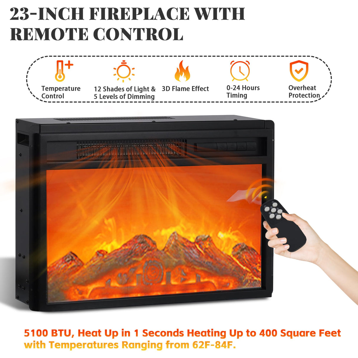 TIMWNER Fireplace TV Stand for TVs Up to 70", Entertainment Center with Fireplace Includes 12 Color Light Options, Black TV Stands for Living Room, Bedroom, 58 inch TV Stand TIMWNER