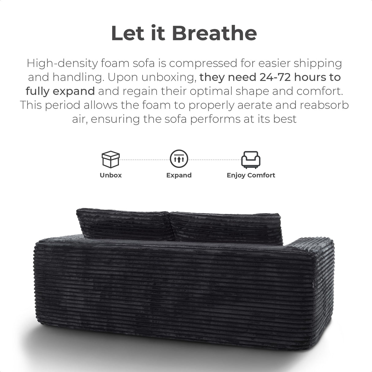 LIKIMIO 71" Loveseat Sofa, Comfy Deep Seat, No Assembly, Sofa in a Box, Modern Small Couch with Plush Fabric for Living Room, Bedroom, Apartment, Home Office, Black LIKIMIO