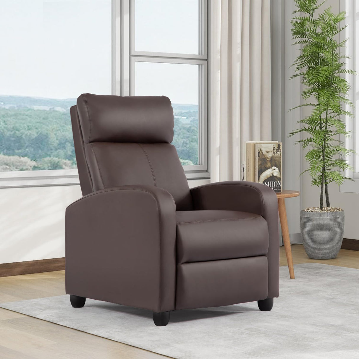 FDW Recliner Chair Single Reclining Sofa Leather Chair Home Theater Seating Living Room Lounge Chaise with Padded Seat Backrest (Brown) FDW