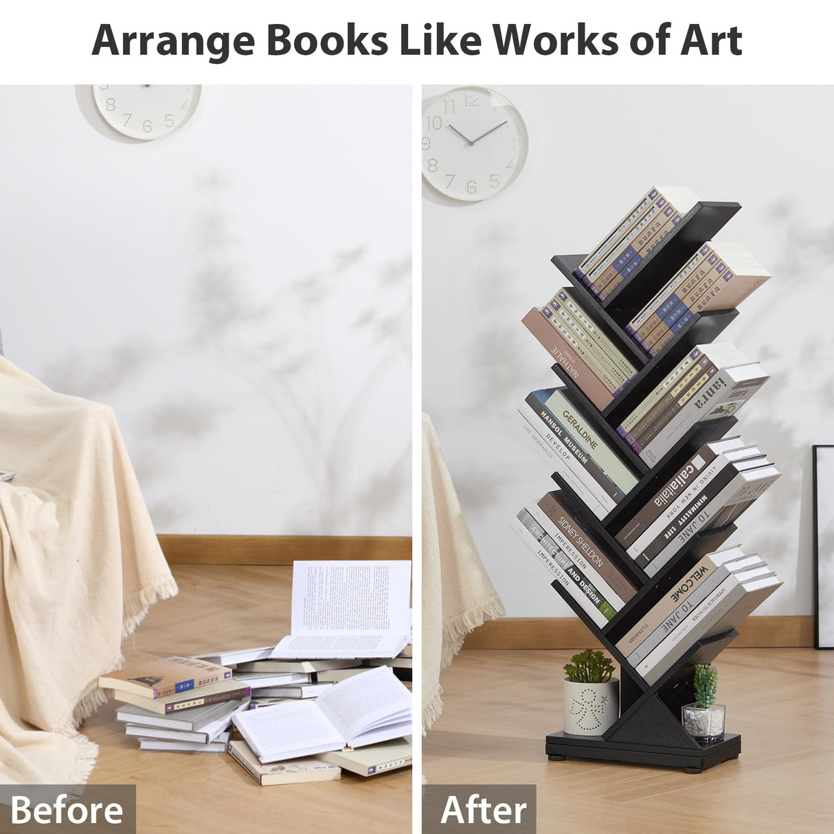 ruboka 8 Tier Tree Bookshelf,8 Shelf Floor Standing Bookcase Display for CDs/Magazine/Books, Retro Bookshelf for Bedroom, Living Room, Office,Balcony,Book Organizer Storage Shelves ruboka