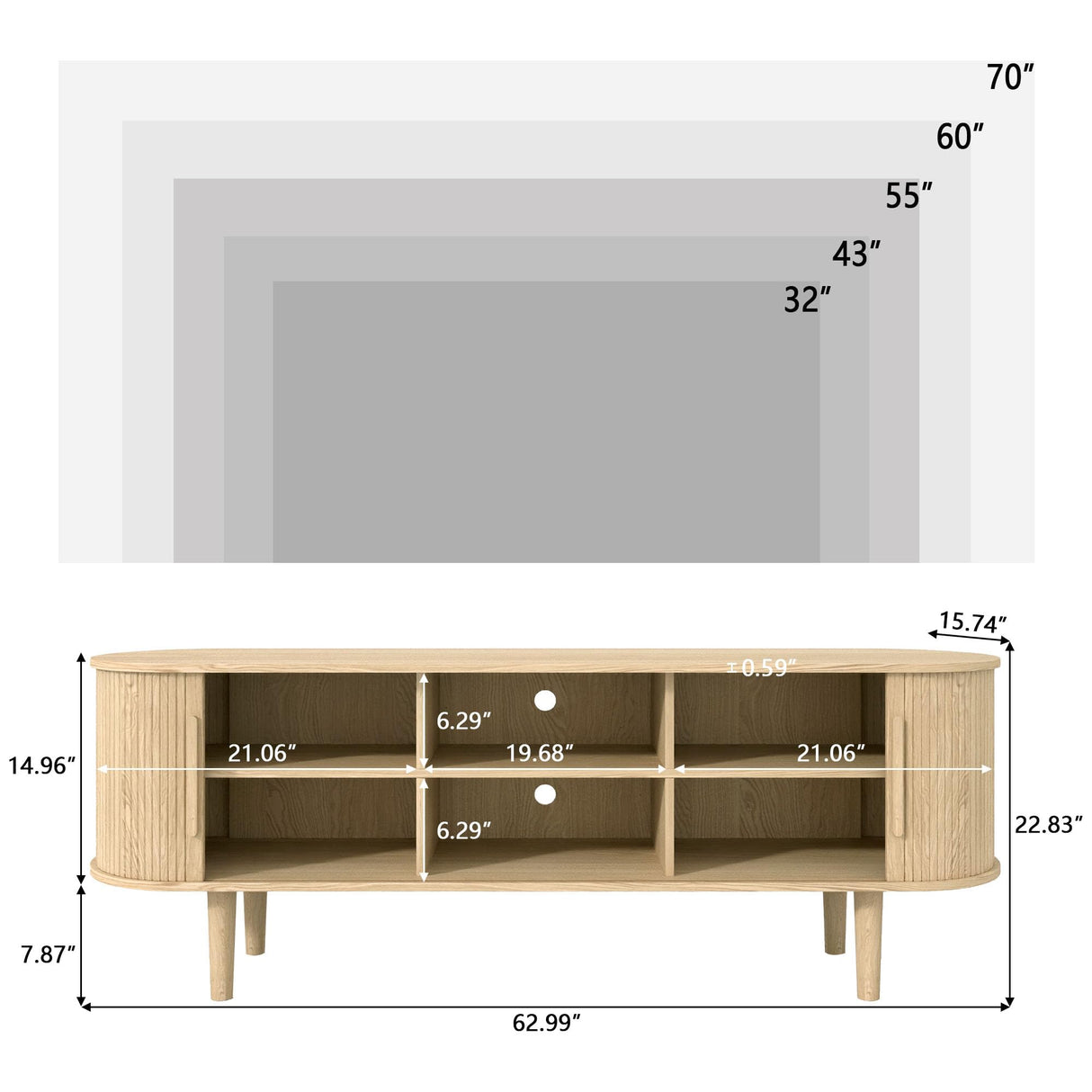 NVETHM TV Stand, Modern TV Console Table with Storage Compartment and Sliding Door, Gaming Entertainment Center with Cabinet for Living Room, Bedroom, Office (Natural) NVETHM