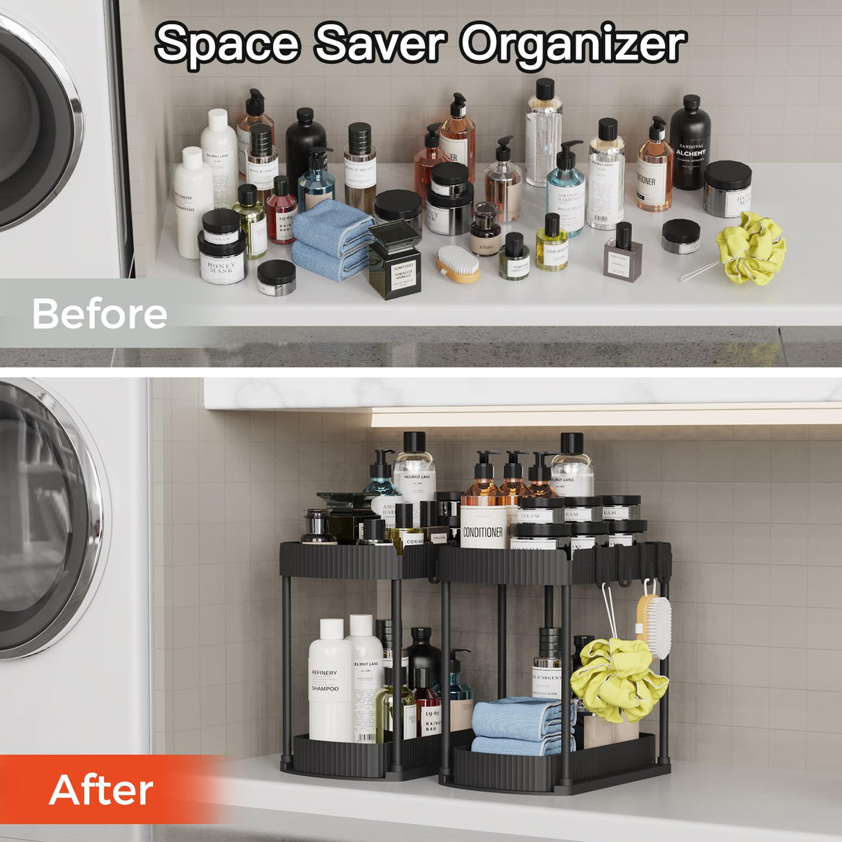 Ukeetap 2 Pack Multi-Purpose Pull-Out Storage Organizers, Under Sink Organizers and Storage for Bathroom & Kitchen, Under Cabinet Organizers and storage, 12.8 Inch, Black ukeetap