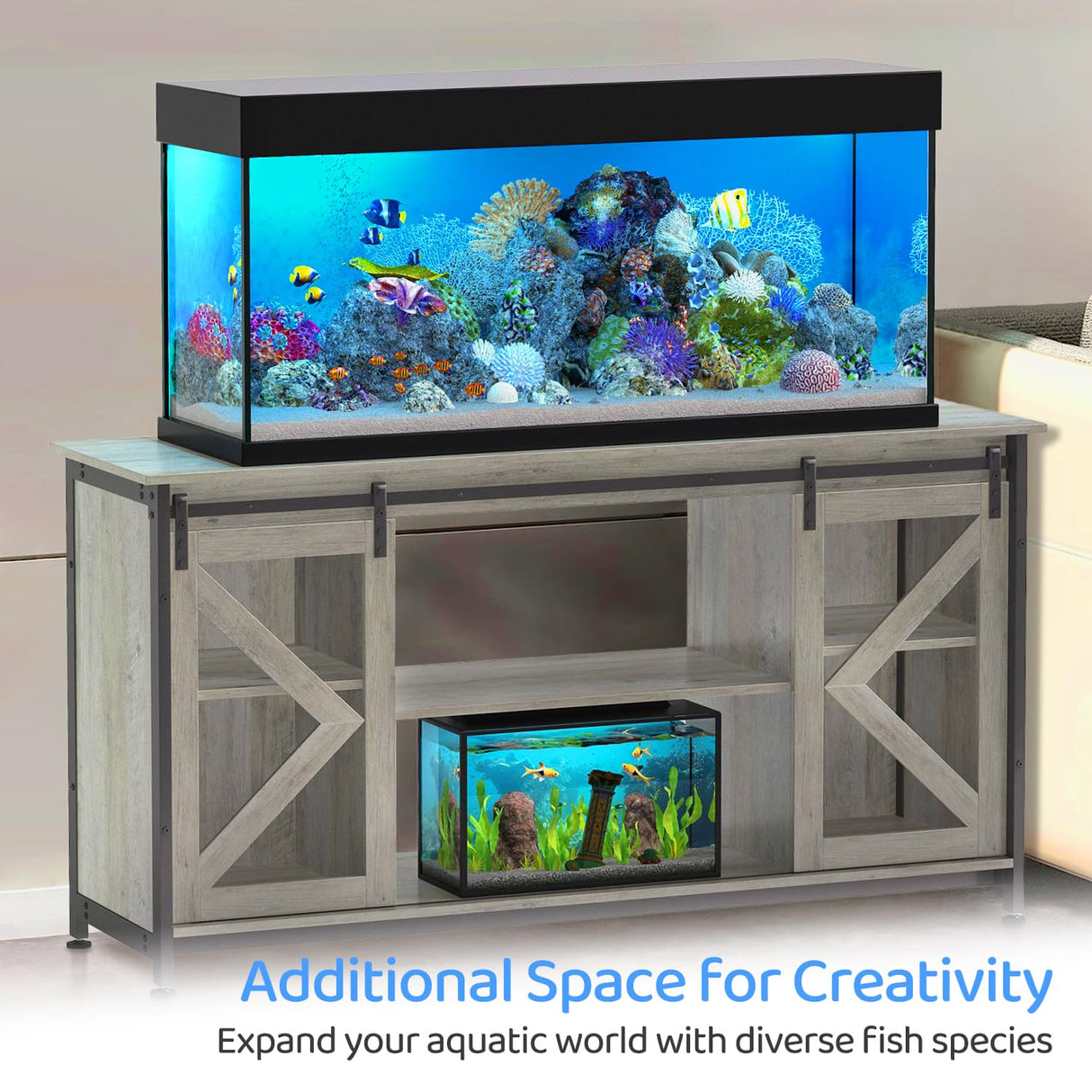 DetalleGo 50-80 Gallon Fish Tank Stand, Heavy Duty Aquarium Stand with Cabinet for Fish Tank Accessories Storage - 1000 LBS Capacity, 58.9" L x 19.7" W x 32.6" H, Gray DetalleGo