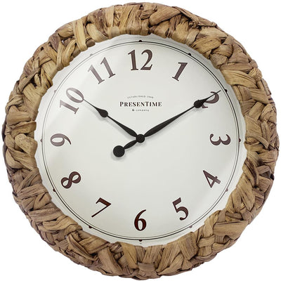 Presentime & Co. Farmhouse Series, Rustic Woven Clock, 12.6 inch, Natural Woven Water Hyacinth/Sea Grass. Wall Sculpture, Wall Art and Timepiece for Home Decoration/Wall Decoration/Farmhouse Décor