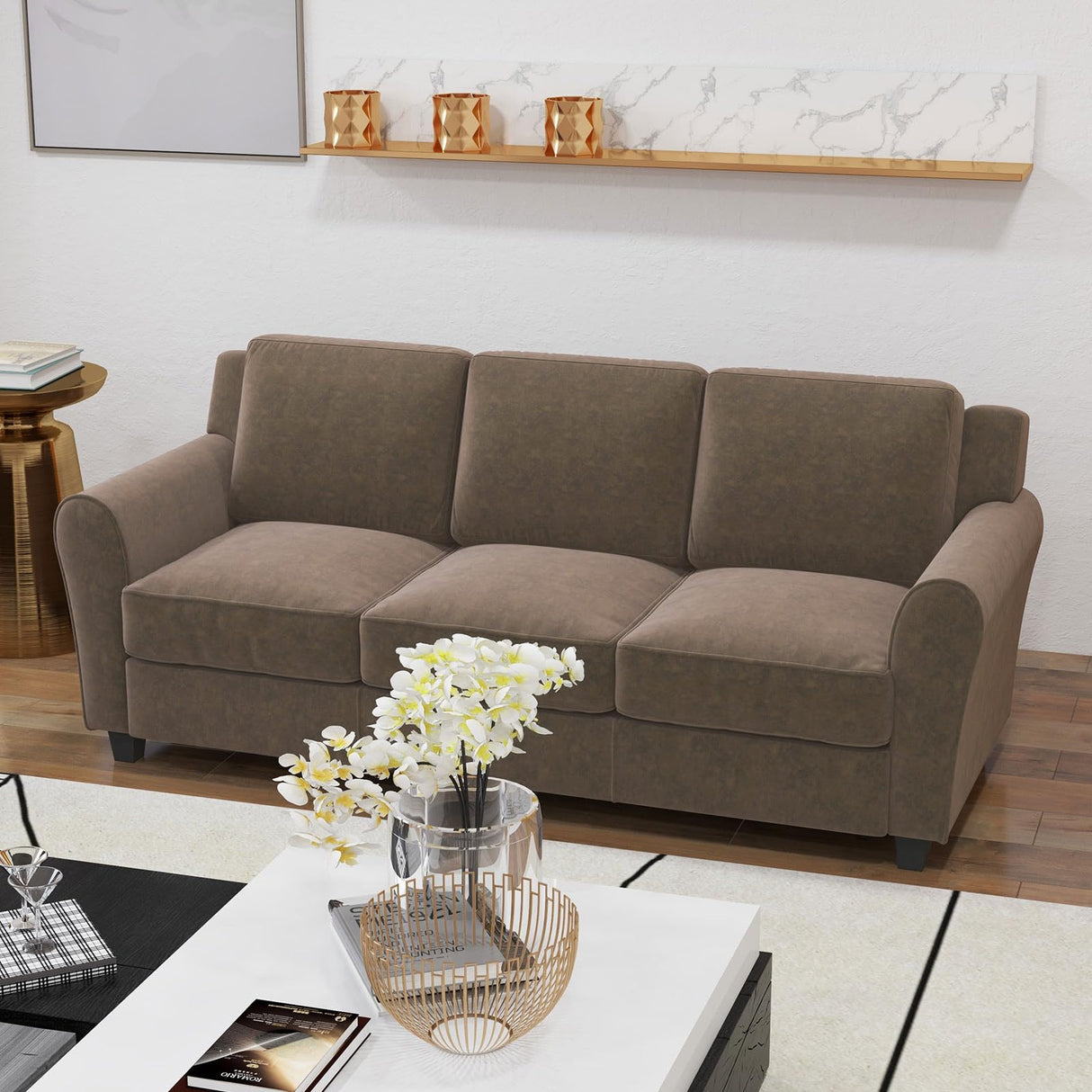 Bonzy Home 80.7" Brown Couch, 3 Seater Sofa for Living Room, Modern Comfy Couches with Thick Cushion for Home Apartment Office Bonzy Home