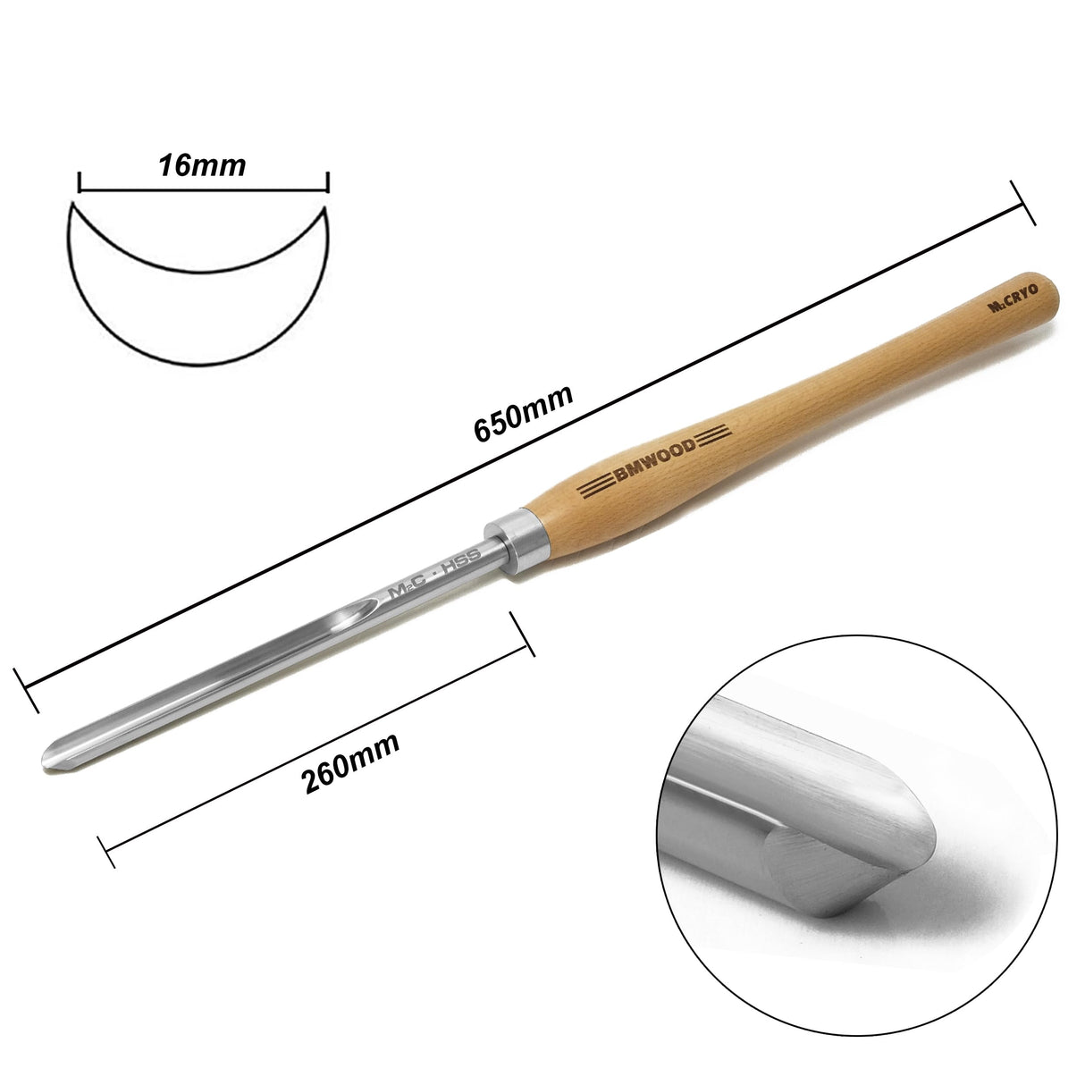 BMWOOD Cryo M2 HSS 5/8" Spindle Gouge with Beech Handle Length 15-1/2", Woodlathe Chisels for Woodturning BMWOOD