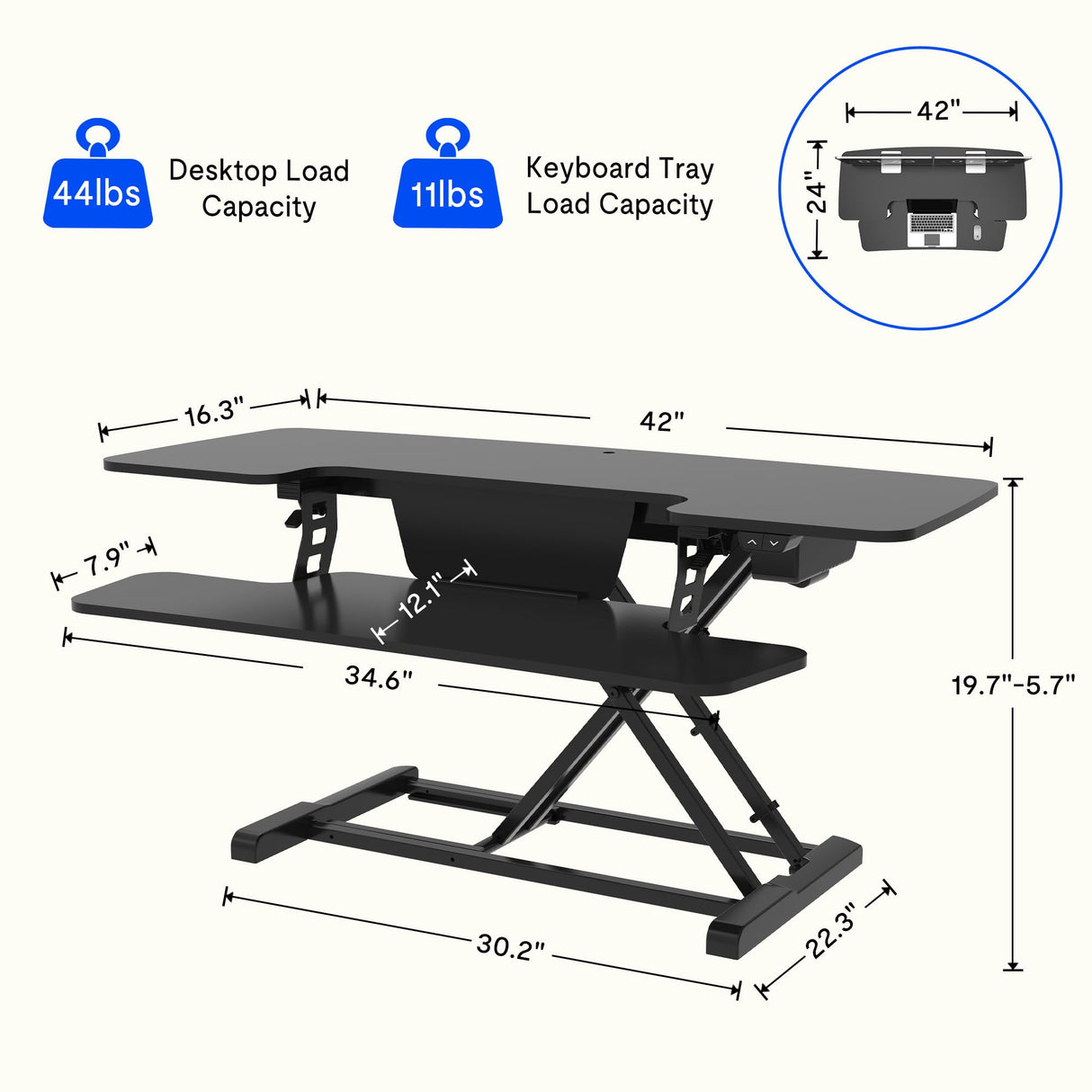 FLEXISPOT Electric Standing Desk Converter 42" Height Adjustable Desk 55 LBS Weight Capacity Motorized Stand up Desk Riser with Quick Release Keyboard Tray for Office Home FLEXISPOT