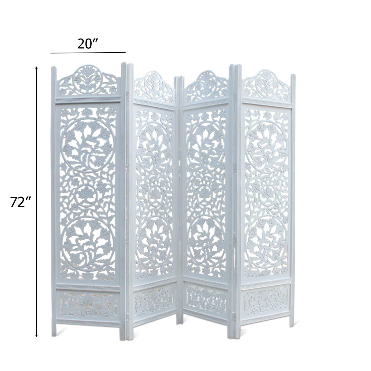 COTTON CRAFT Room Divider Wood Floor Screen - Kamal Antique White 4 Folding Panel 72x80 - Portable Reversible Functional Decorative Partition - Reversible Boho Freestanding Small Spaces Privacy COTTON CRAFT