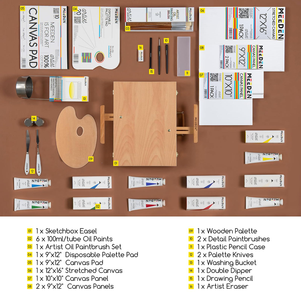 MEEDEN Oil Painting Kit, Painting Sets with Sketch Easel Box, Professional Art Paint Supplies Kit with Paint Brushes, Palette Knives, Canvases for Painting Supplies for Adults MEEDEN