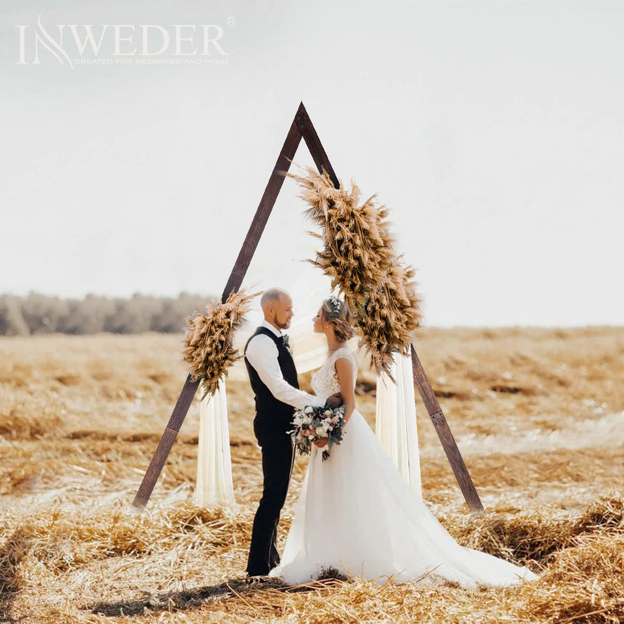 Inweder Triangle Wooden Wedding Arch - Wood Arch for Wedding Ceremony, Rustic Wedding Arch Stand, Natural Wood Backdrop Stand Wedding Arbor, Balloon Garland Stand for Garden Wedding Party, Event Inweder