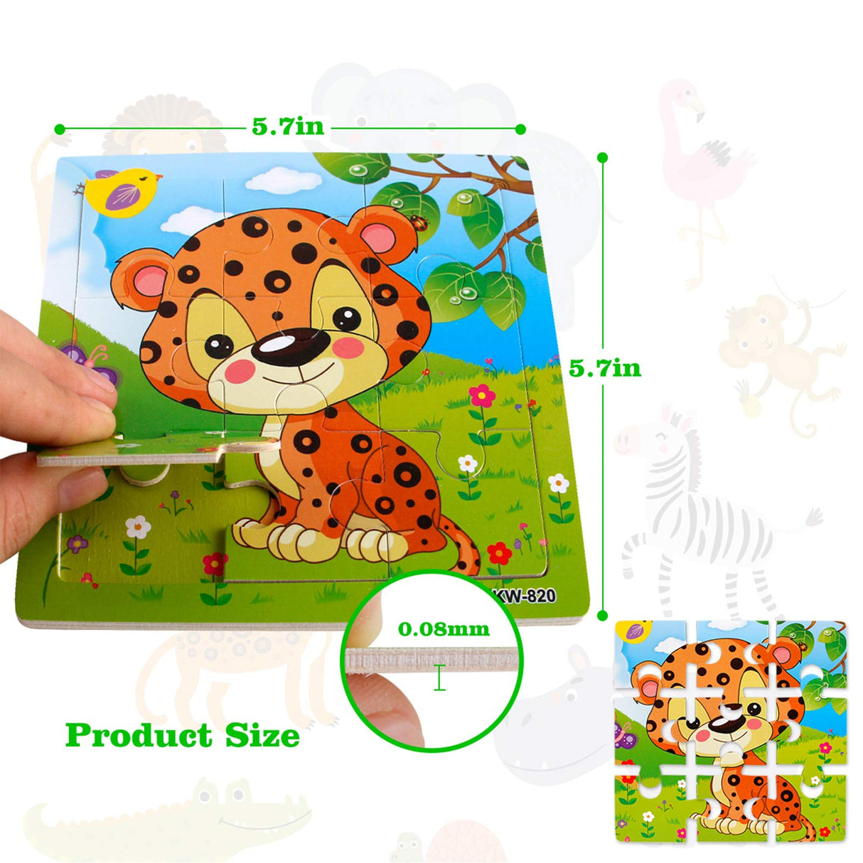 NASHRIO Wooden Puzzles for Toddlers 2-5 Years Old(Set of 6), 9 Pieces Preschool Educational and Learning Animal Jigsaw Puzzle Toy Gift Set for Boys and Girls NASHRIO